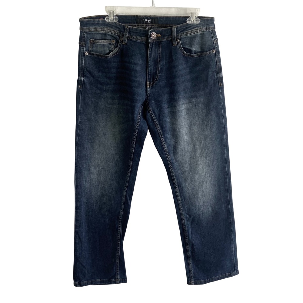 Smog Mens Straight Leg Jeans 32x30 Medium Wash Blue Denim Rob Straight Pant